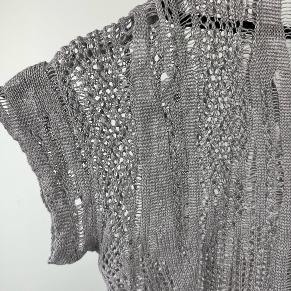 Eileen Fisher Crochet Linen Blend Short Sleeve Grey Popover Top, Sz L - Picture 4 of 8
